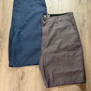 Hurley Chino Shorts Mens 36 Blue Gray Herringbone 2 Pair Lot Casual Polyester